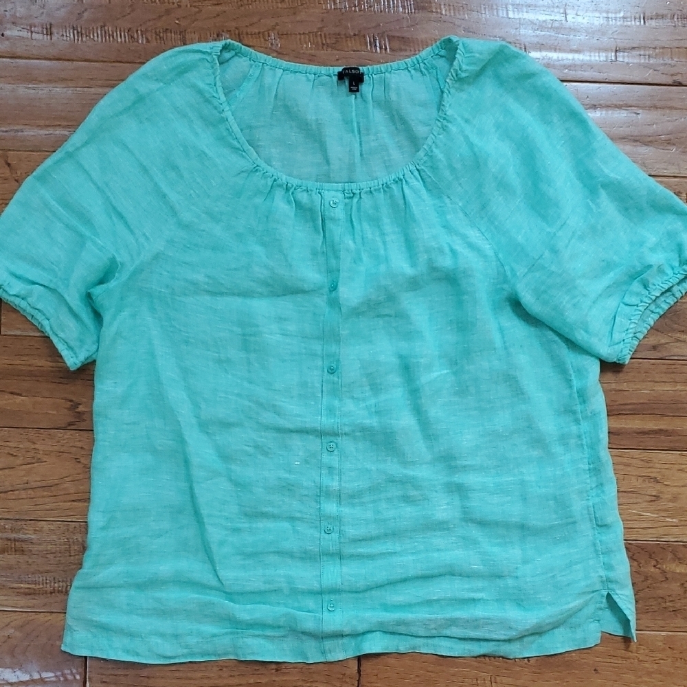 Talbots Green Linen Blouse